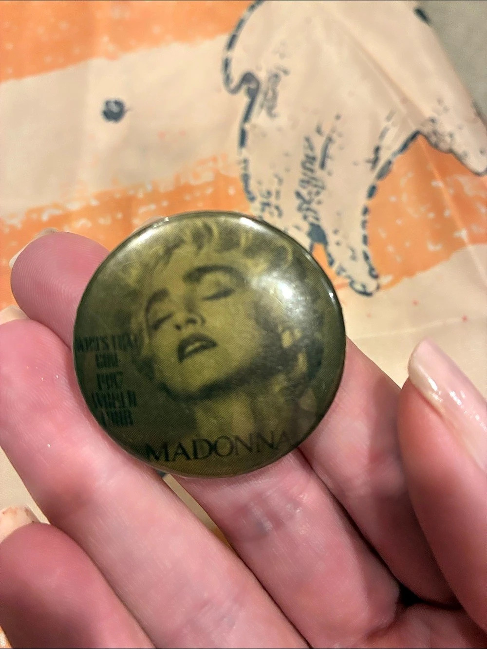 Madonna Pin-Back Button Green & Black